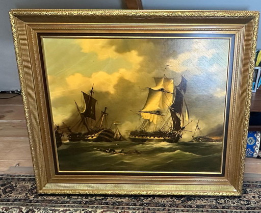 Preciosa pintura marítima que mide 128 cm x 108 cm.