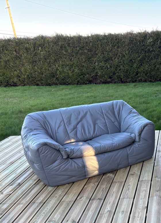 3+2 living room set by Ligne Roset Sloop, Seating area, Leather, Grey, Vintage (photo 2 of 5)