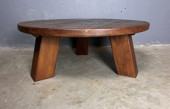 Image 1 of Tavolino da caffè rotondo brutalista in rovere massello