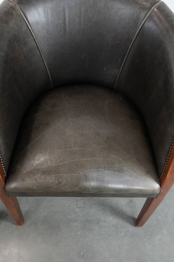 Image 1 of 2 sedie a vasca in pelle di mucca e legno con una bella e robusta combinazione di colori