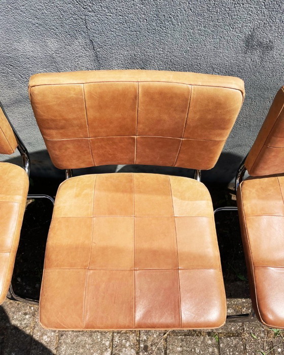 Image 1 of Rohrgestellstühle aus braunem Leder (4 Stück)