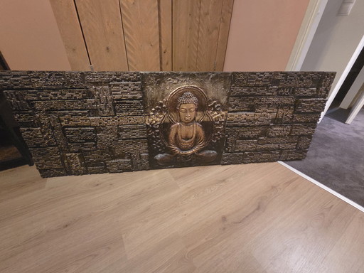 Decorazione murale in legno raffigurante il Buddha