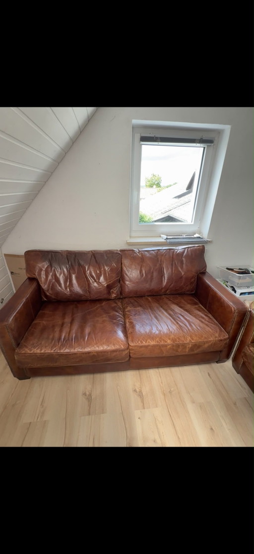 Greenslades (Camden leren 2-zitsbank - verouderd bruin)