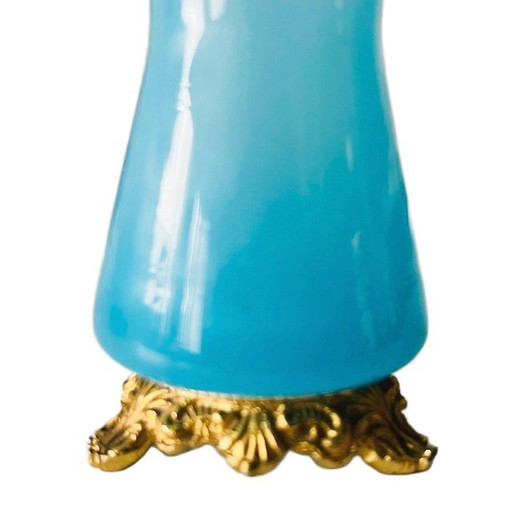 Vintage-Vase aus Murano-Opalglas mit blau vergoldetem Sockel, 1970er Jahre