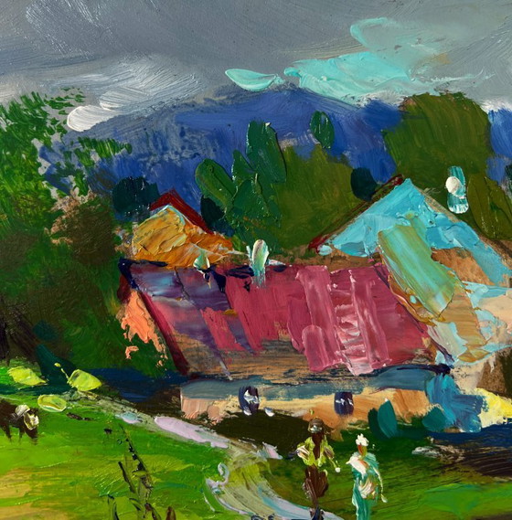 Image 1 of Original Oil Painting Summer Village Landscape Path Leading To A Rural Field