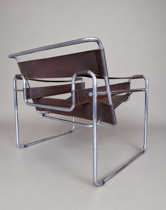 Image 1 of Fauteuil vintage Wassily B3 de Marcel Breuer pour Bononia/Gavina, Italie, cuir marron