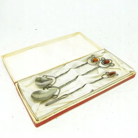 Postmodern Brass Spoons by Imago Artis, Poland, 1960s, Set of 3, Cutlery Sets, Metal, Paper, Orange (photo 8 of 8)