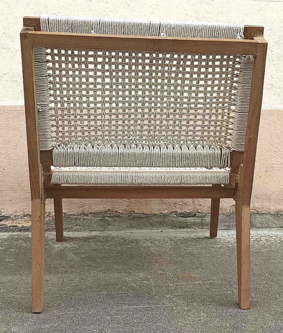 Image 1 of Solid teak and cotton rope armchair from the 1950s