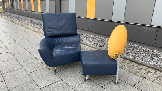 Image 1 of Divano/seduta di design CASSINA in pelle Topkapi blu/grigio - giallo