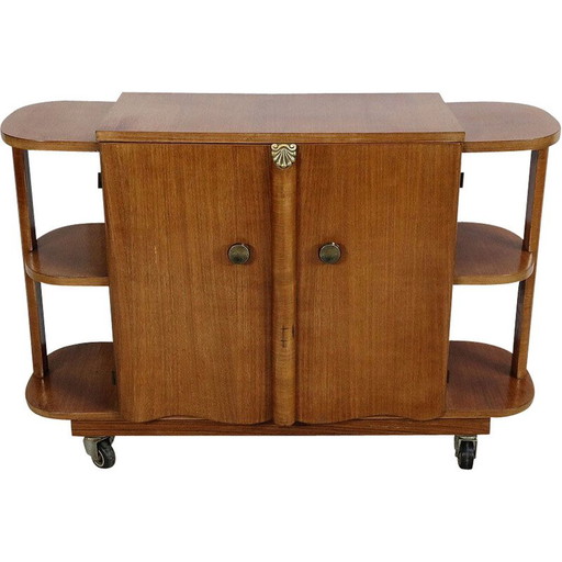 Mueble bar vintage con ruedas en chapa de nogal, 1930