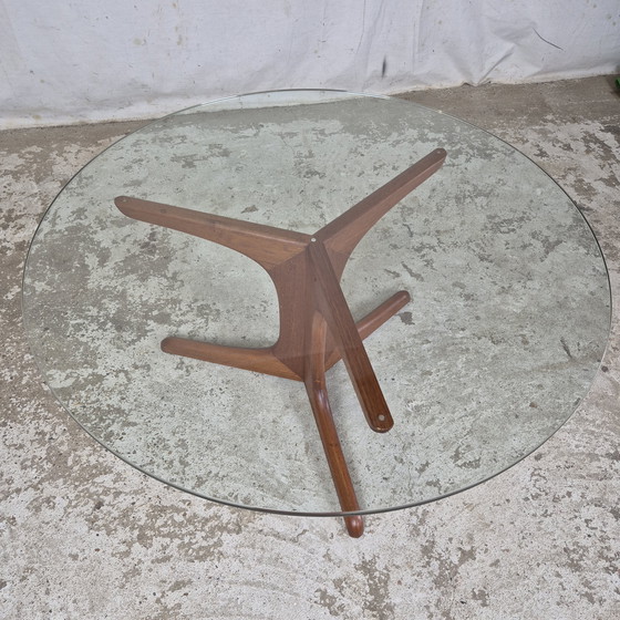 Image 1 of Vintage 1960s round coffee table teak with glass, Danish