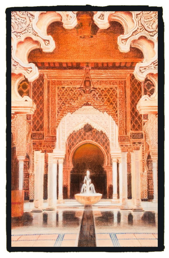 Image 1 of Drawing of a mosque in Malaysia. Mosque drawing. Mosque painting. Mozarabic art. Oriental architecture. Malaysian mosque.