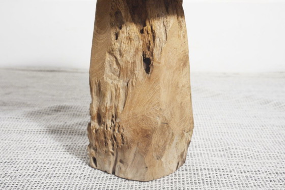 Taburete de Raíz de Teca, Mesa Auxiliar Escultórica de Madera Natural, Soporte Rústico Orgánico Wabi Sabi de (foto 14 de 16)