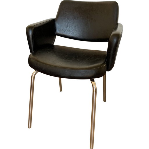 Vintage fauteuil in zwart skai, 1960
