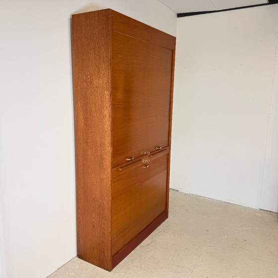 Vintage Oak Tambour Door Cabinet / Filing Cabinet - Mid-Century Modern - Germany 1960s – Wood (photo 4 of 15)