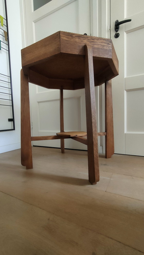 Image 1 of Table d'appoint Art Déco octogonale, table basse style Amsterdam School, table en chêne