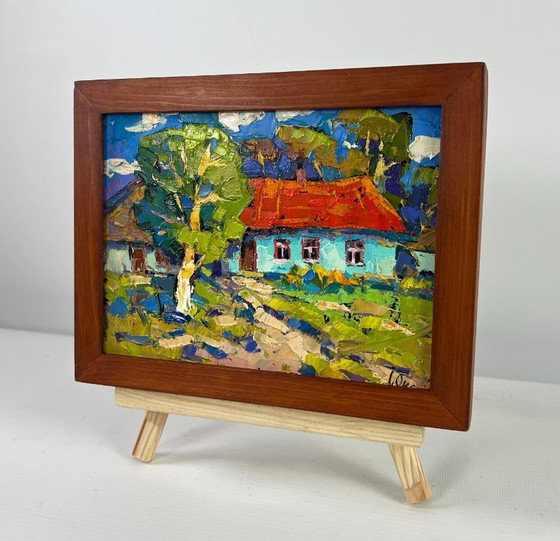 Image 1 of Original Oil Painting Day Village Landscape Village under summer