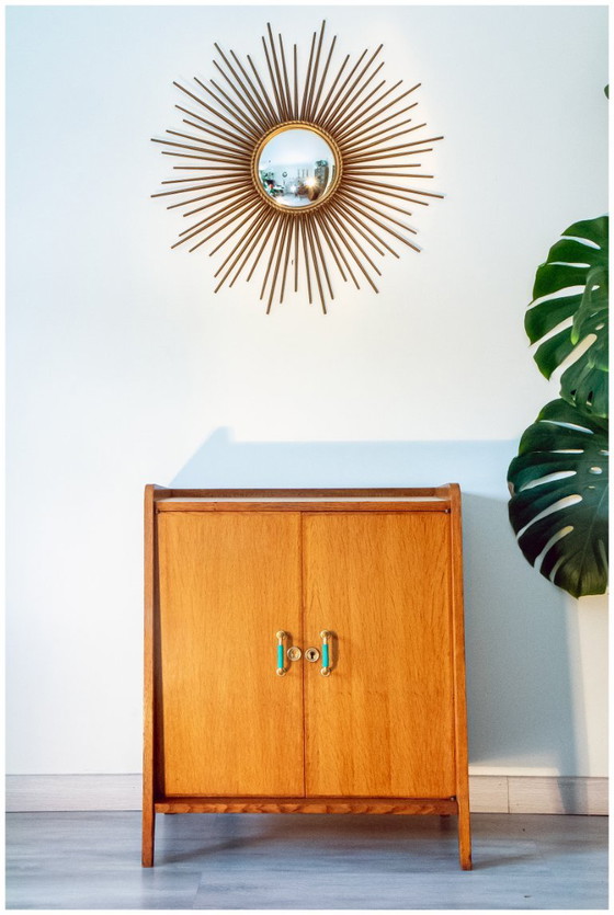 Image 1 of Sideboard with a fin-shaped profile, brass handles and scoubidou cord, 1950s