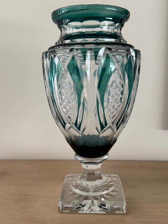 Geschliffene Kristallvase, grün, Val Saint Lambert, Vasen, Klassiek (Foto 5 von 5)