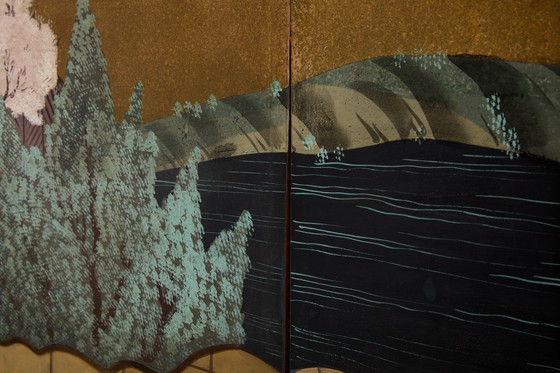 Image 1 of Sérigraphie japonaise Byobu à six panneaux sur papier Période Edo 19e siècle