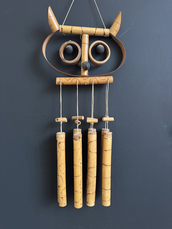 Image 1 of Vintage Bamboo Owl Wind Chime