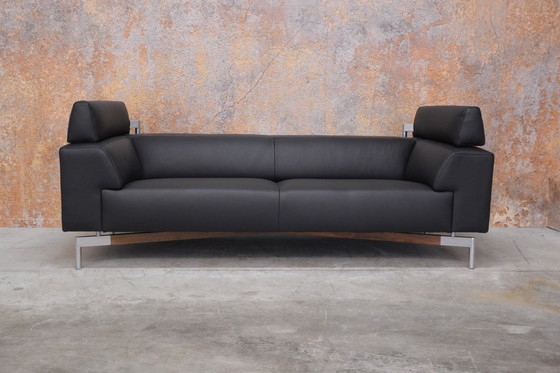 Image 1 of NEW upholstered black leather Leolux Howlo designer sofa