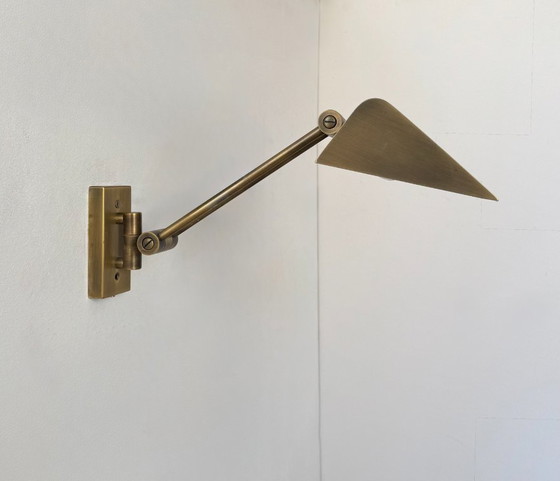 Image 1 of Lampada da parete vintage regolabile, ottone spazzolato, Francia, 1970