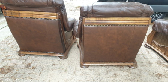 Image 1 of 3+1+1 oak with leather seat cushions