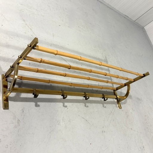Brass & rattan coat rack 1950's
