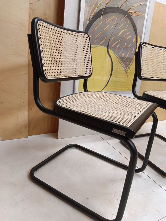 Image 1 of ALIVARMVSEVM 104. SET of 2 CESCA B32 Chairs (NEW) in Black Frame Limited Edition 