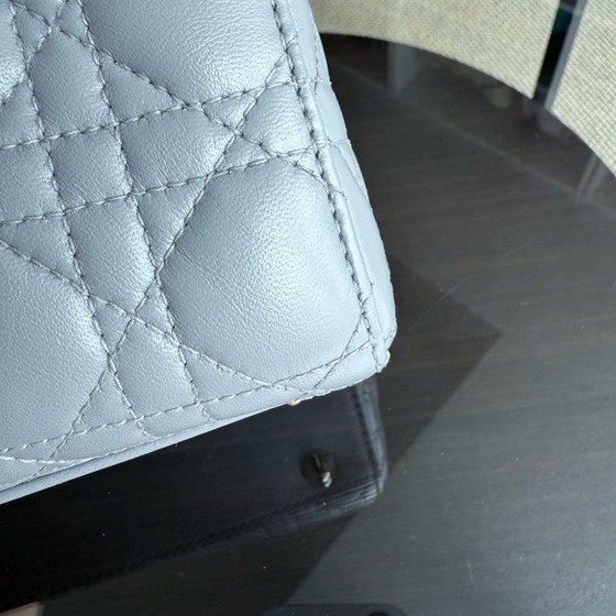 Image 1 of DIOR LADY SMALL - CANNAGE LAMBSKIN LIGHT GREY GRAY GOLD HARDWARE