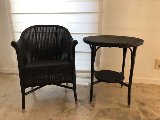 Lloyd Loom Stuhlset mit Beistelltisch – Schwarz