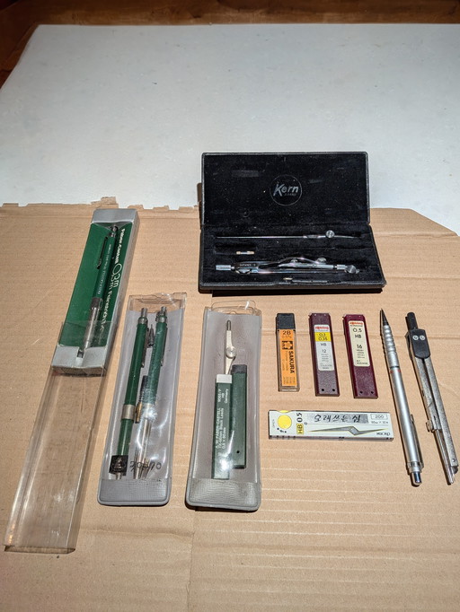 Juego de escritorio de arquitecto vintage – Faber-Castell, Kern Aarau y Rotring – diseño de mediados de siglo