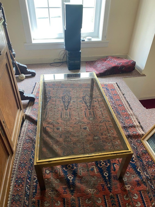 Authentic vintage coffee table - 1970s - solid brass & smoked glass