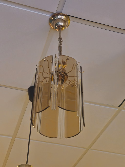 Vintage Platen Kroonluchter Hanglamp Lamp Rookglas Jaren 70 Platenlamp – hanglampen, Brass (photo 2 of 14)