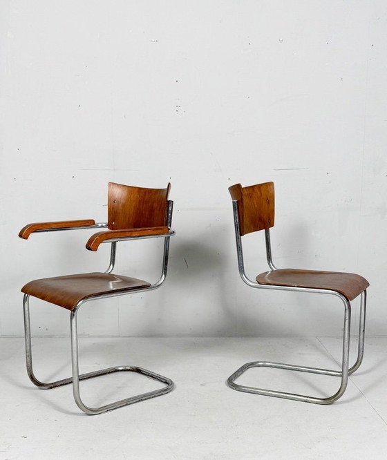 Image 1 of Juego de 2 sillas cantilever de Mart Stam para detectores de mosquitos, modelo: FN6, década de 1930