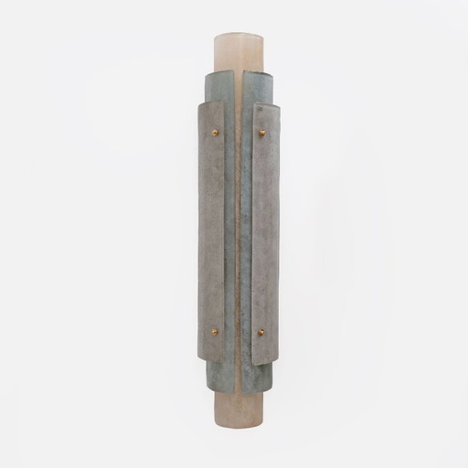 Pair of Murano Scavo Glass Wall Lamps with Brass Details