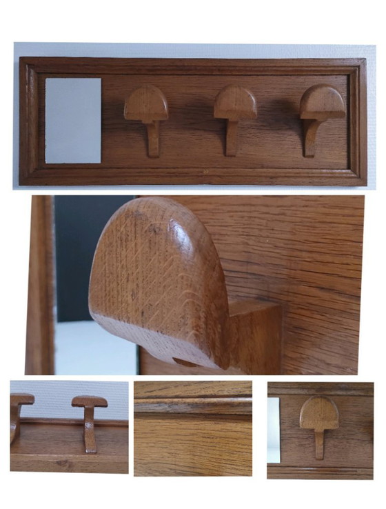 Image 1 of portemanteau mural chêne miroir vintage