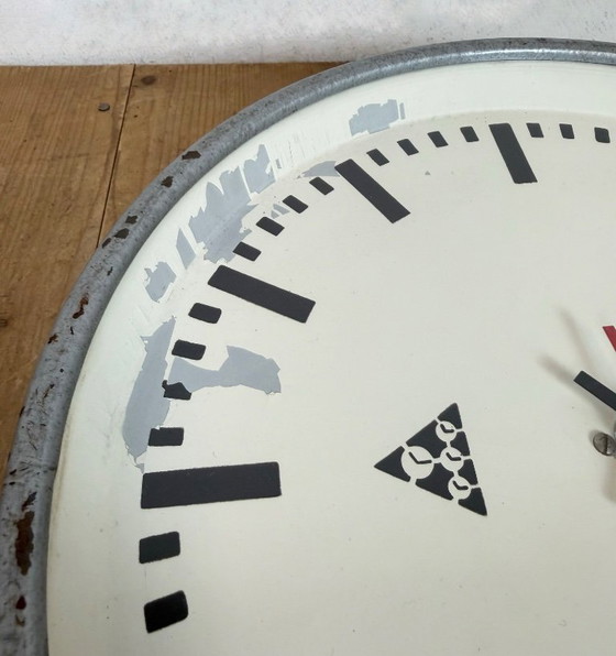 Image 1 of Industrial Grey Factory Wall Clock from Pragotron, 1960s