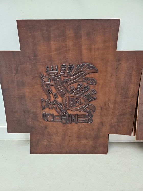 Image 1 of Set van 4 Vintage Leren Wandpanelen/Meubelinzetten Stijl Angel Pazmino 