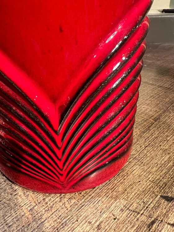 Vase en céramique Fohr original Mid Century de Ransbach Baumbach - Allemagne, forme 337-24, rouge, décor (photo 4 of 6)