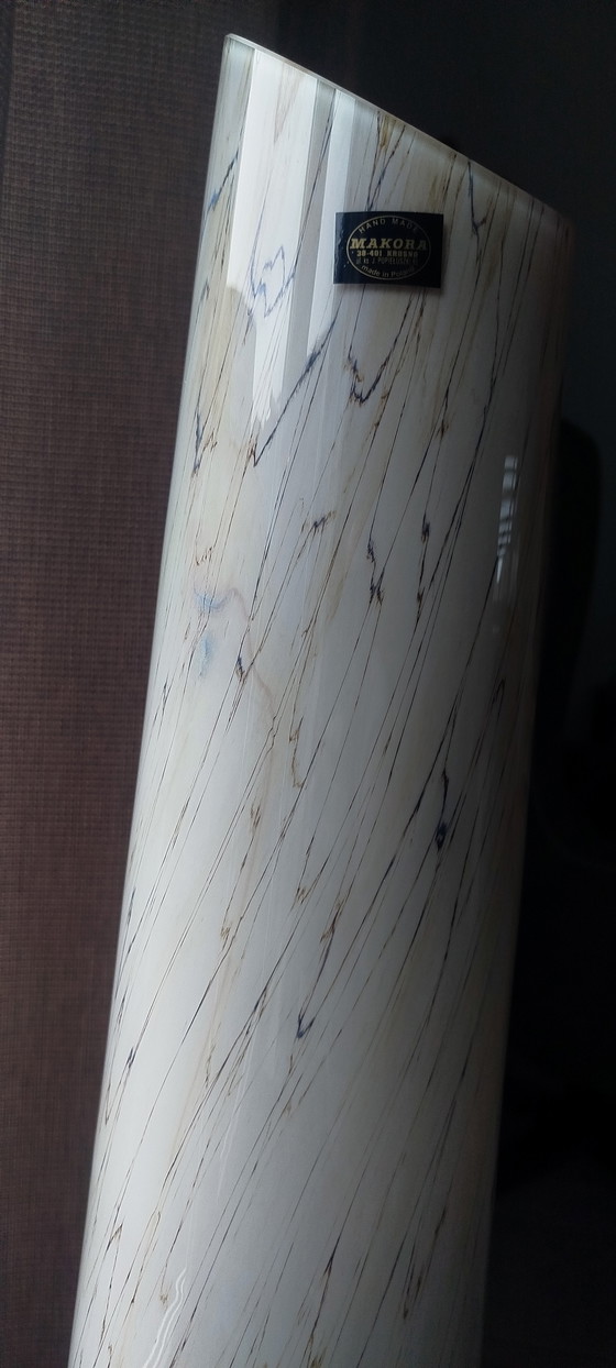 Image 1 of Monumental Makora Krosno Floor Vase – 100cm – 'Tiger Swirl' & Cobalt