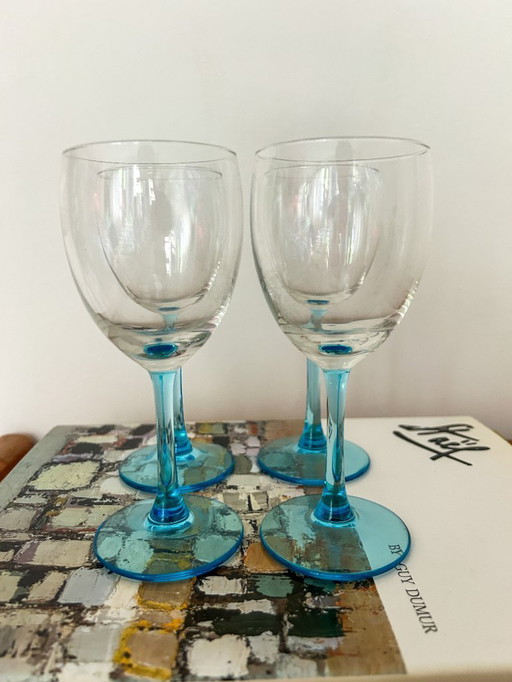 4x vintage wine glasses turquoise / light blue stem