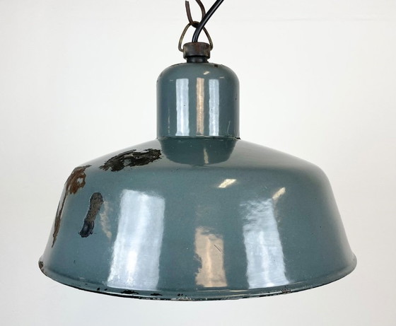 Image 1 of Industriële hanglamp van Siemens met grijze emaille afwerking, jaren 50.