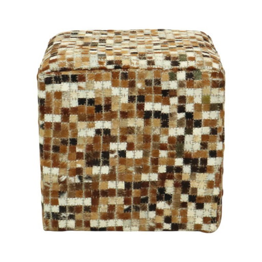 Tabouret carré vintage en peau de chèvre