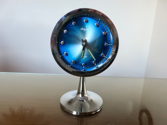 RHYTHM alarm clock Japan, tulip base, 1970, pop, space age, Decorative Objects, Plastic, Blue (photo 11 of 13)