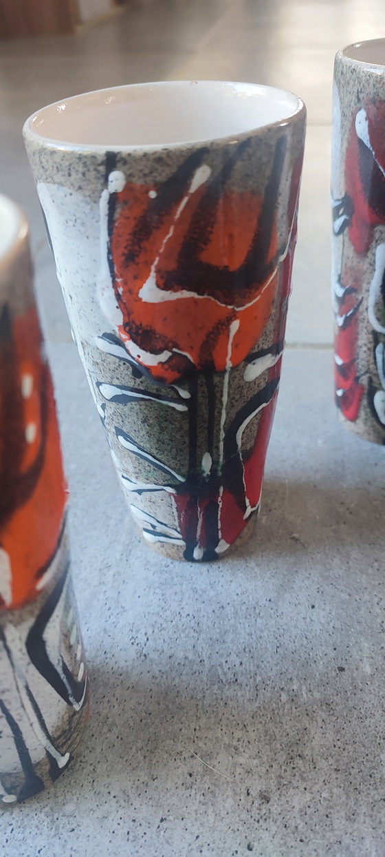 Image 1 of Tazas de cerámica esmaltada con diseño abstracto de los años 60