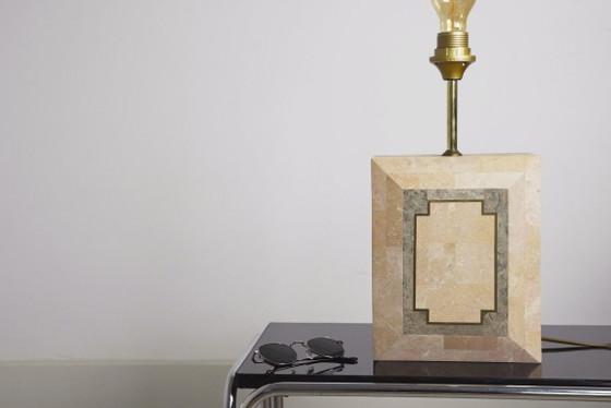 Image 1 of Vintage Marble Table Lamp Italian Art Deco Stone Lamp Geometric Marble Lighting Mid Century Modern Accent Lamp