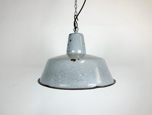 Lampe industrielle en émail gris, années 1960