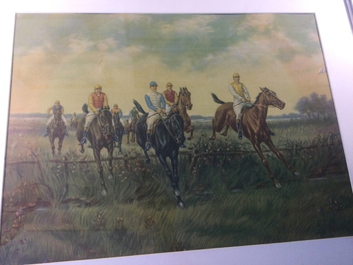 3 chromo lithographies encadrées Equestre